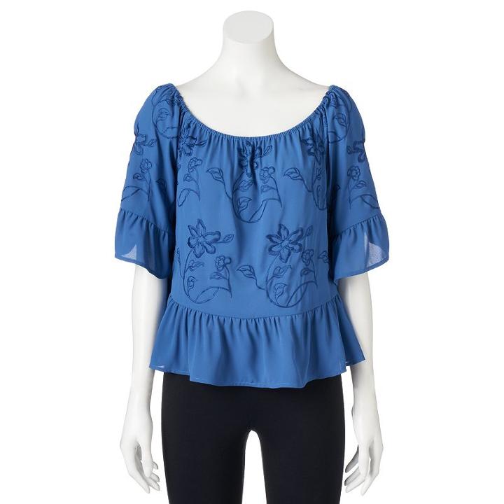 Juniors' Candie's&reg; Marilyn Off The Shoulder Top, Girl's, Size: Large, Blue