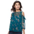 Juniors' Mudd&reg; Ruffle Cold-shoulder Top, Teens, Size: Small, Green