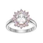 Lily & Lace Pink & White Cubic Zirconia Two Tone Oval Halo Ring, Women's, Size: 7