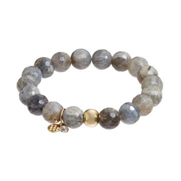 Tfs Jewelry 14k Gold Over Silver Gray Labradorite Bead Stretch Bracelet, Women's, Size: 7, Grey