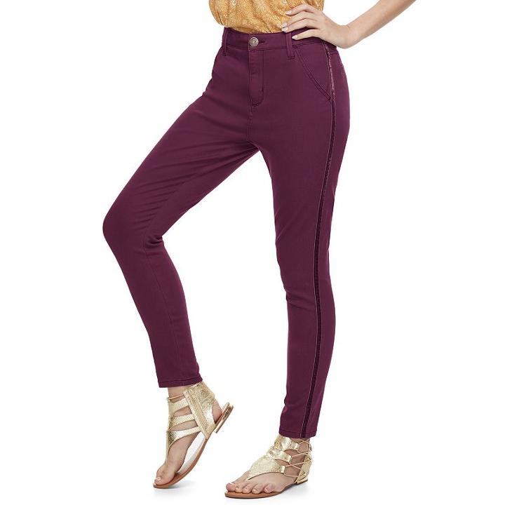 Juniors' So&reg; Velvet Stripe Skinny Pants, Teens, Size: 3, Red Other