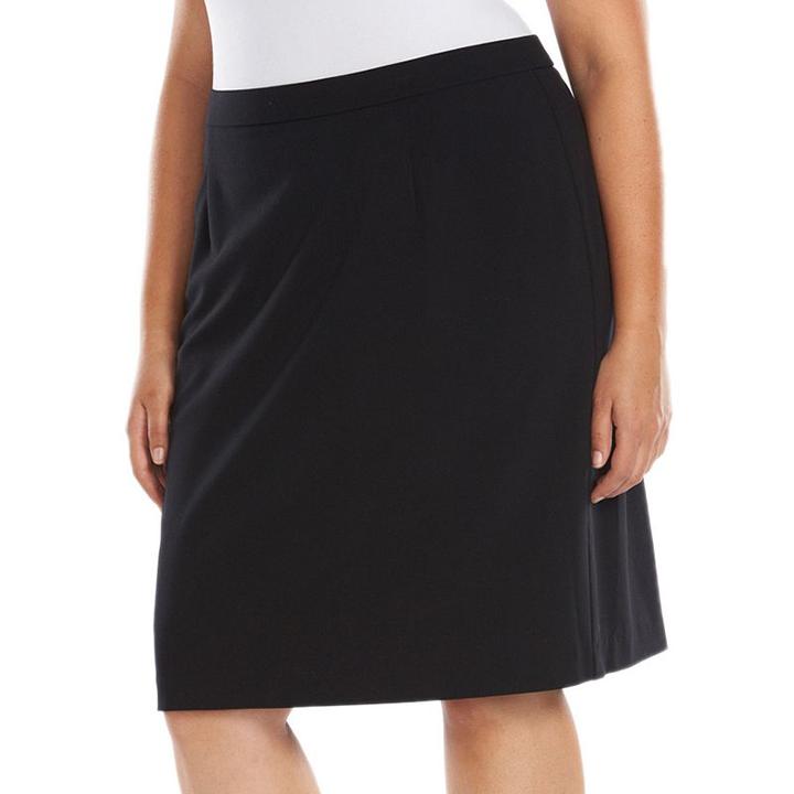 Plus Size Sag Harbor Slimming Solution Pencil Skirt, Women's, Size: 22 - Regular, Black
