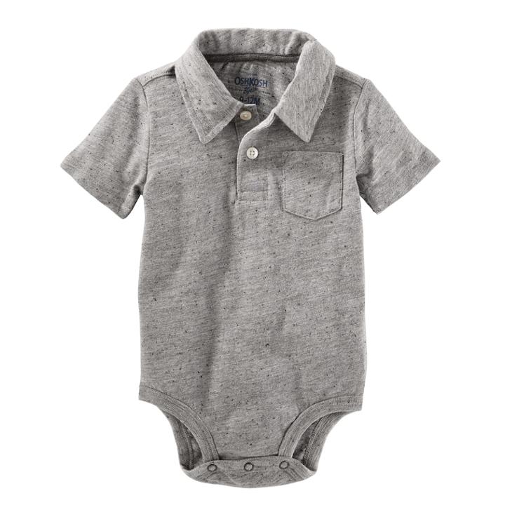 Baby Boy Oshkosh B'gosh&reg; Nep Polo Bodysuit, Size: 18-24 Month, Light Grey