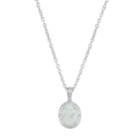 Sterling Silver Lab-created White Opal & Diamond Accent Oval Halo Pendant, Women's