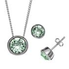 Illuminaire Silver-plated Crystal Solitaire Pendant And Stud Earring Set - Made With Swarovski Crystals, Women's, Green