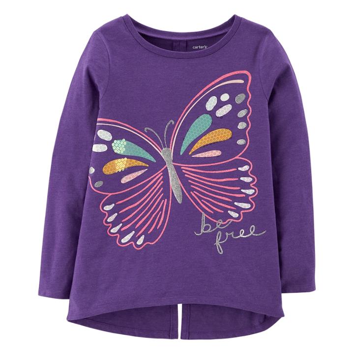 Girls 4-14 Carter's Be Free Butterfly Split Back Graphic Tee, Size: 7, Purple