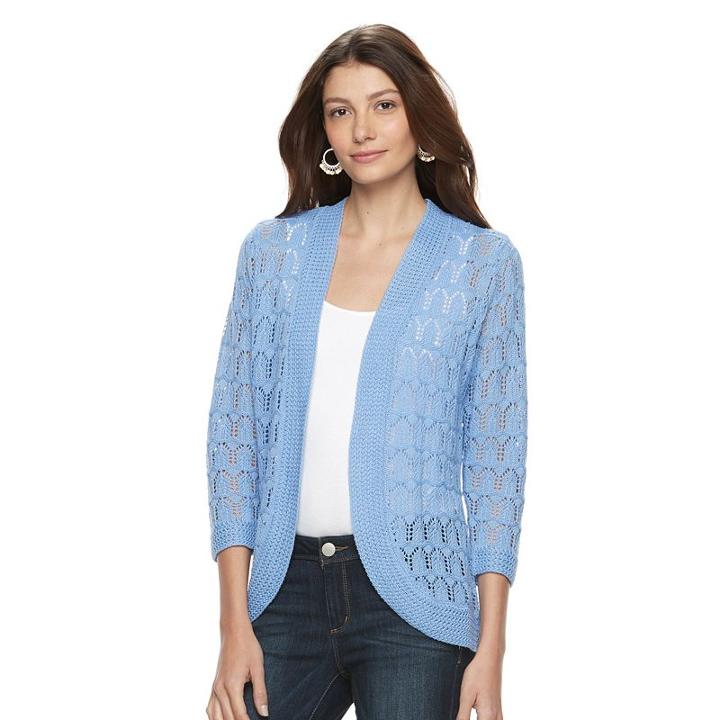 Petite Napa Valley Openwork Cardigan, Women's, Size: M Petite, Blue Other