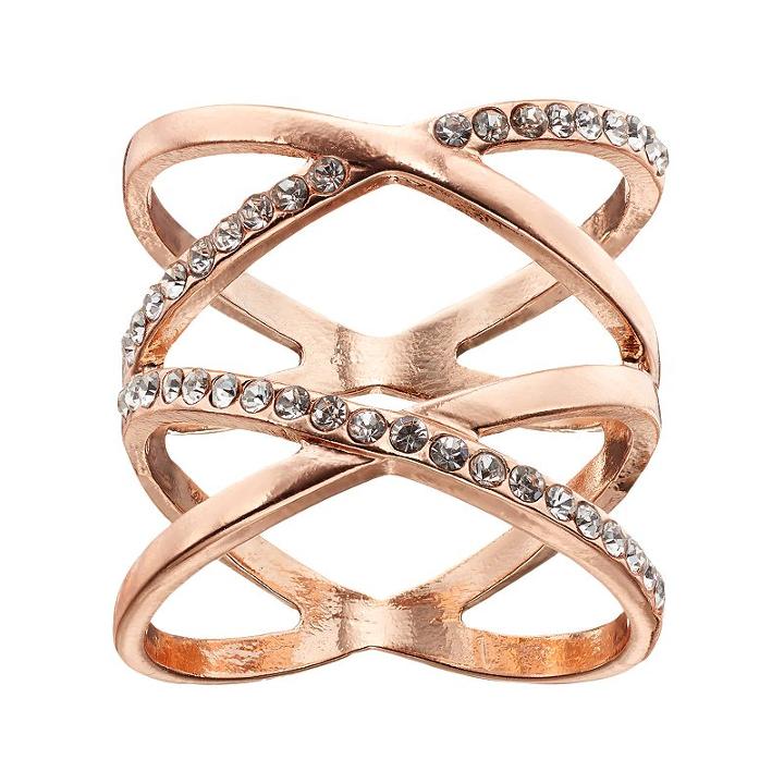Simulated Crystal Double X Ring, Women's, Size: 8, Gold