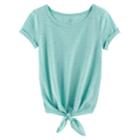 Girls Plus Size So&reg; Rolled Cuff Tie Front Tee, Size: 16 1/2, Turquoise/blue (turq/aqua)