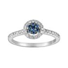 10k White Gold 3/8-ct. T.w. Blue And White Diamond Frame Ring, Women's, Size: 7