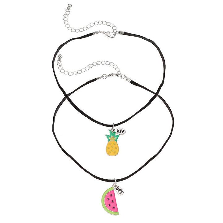 Mudd&reg; Bff Pineapple & Watermelon Pendant Choker Necklace Set, Girl's, Black