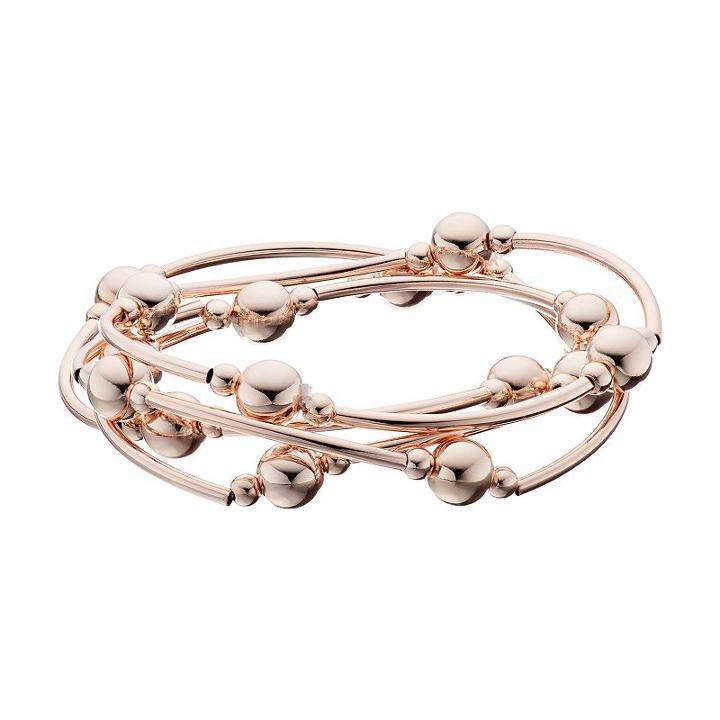 Beaded Curved Tube Stretch Bracelet Set, Women's, Light Pink