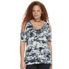 Plus Size Rock & Republic&reg; Raw-edge Cold-shoulder Tee, Women's, Size: 3xl, Med Grey