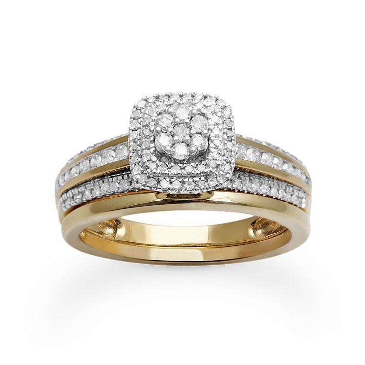 Diamond Square Halo Engagement Ring Set In 10k Gold (1/2 Ct. T.w.), Women's, Size: 7, White