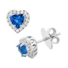 Blue Obsidian And Cubic Zirconia Platinum Over Silver Heart Halo Stud Earrings, Women's