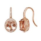 14k Rose Gold Over Silver Morganite Triplet And Lab-created White Sapphire Oval Halo Drop Earrings, Women's, Pink