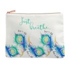 Love This Life Just Breathe Peacock Feather Cosmetic Pouch, Women's, Natural