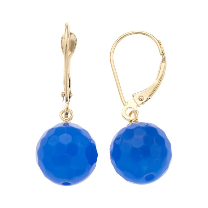 14k Gold Agate Drop Earrings, Women's, Blue