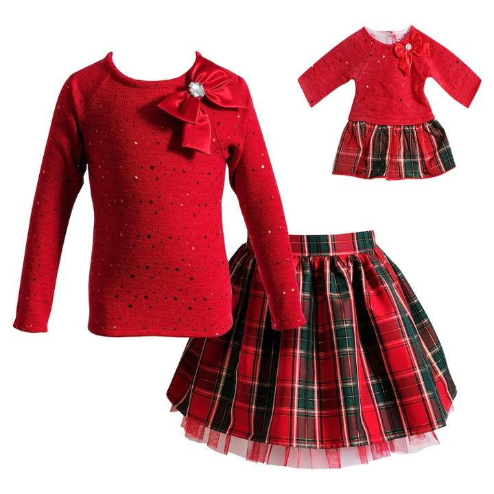 Girls 4-14 Dollie & Me Taffeta Top & Plaid Skirt Set, Size: 5, Pink Ovrfl