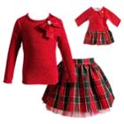 Girls 4-14 Dollie & Me Taffeta Top & Plaid Skirt Set, Size: 5, Pink Ovrfl