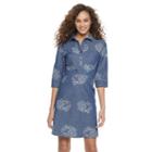 Women's Nina Leonard Embroidered Shirtdress, Size: 6, Blue Other