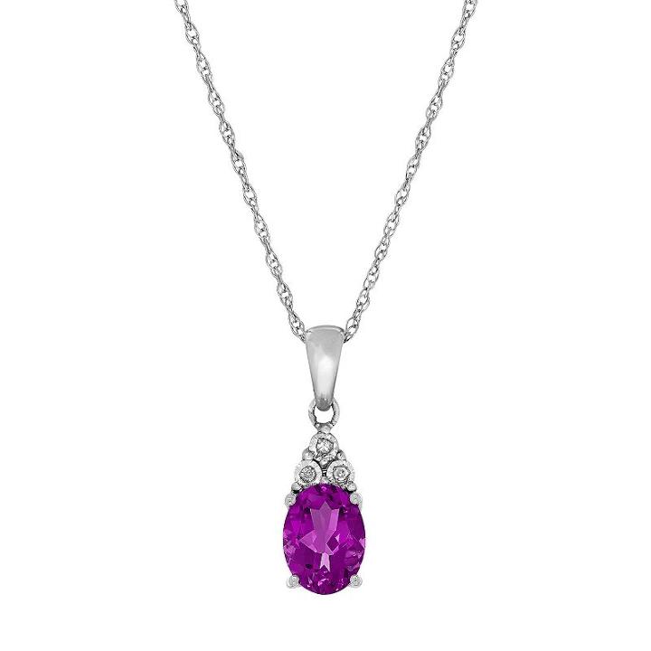 Sterling Silver Amethyst & Diamond Accent Oval Pendant, Women's, Purple