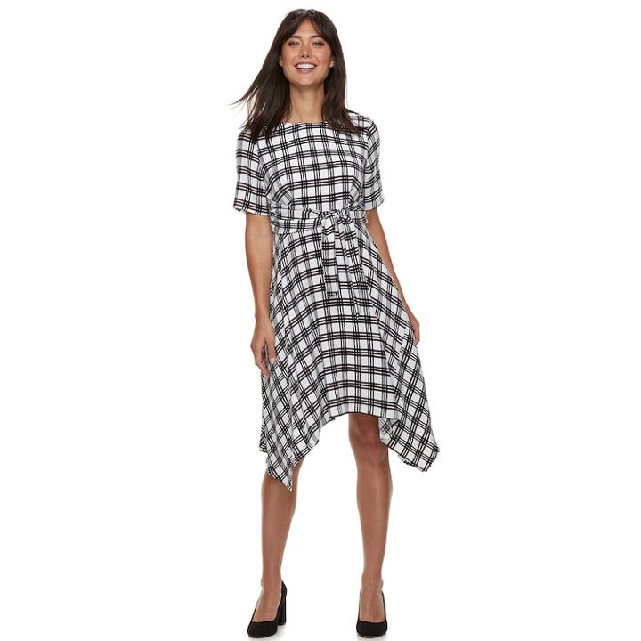 Women's Elle&trade; Plaid Handkerchief Hem Dress, Size: Xs, White