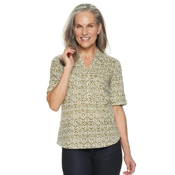Women's Croft & Barrow&reg; Slubbed Roll-tab Shirt, Size: Xxl, Brt Green
