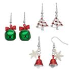 Christmas Tree, Snowflake & Jingle Bell Drop Earring Set, Women's, Multicolor