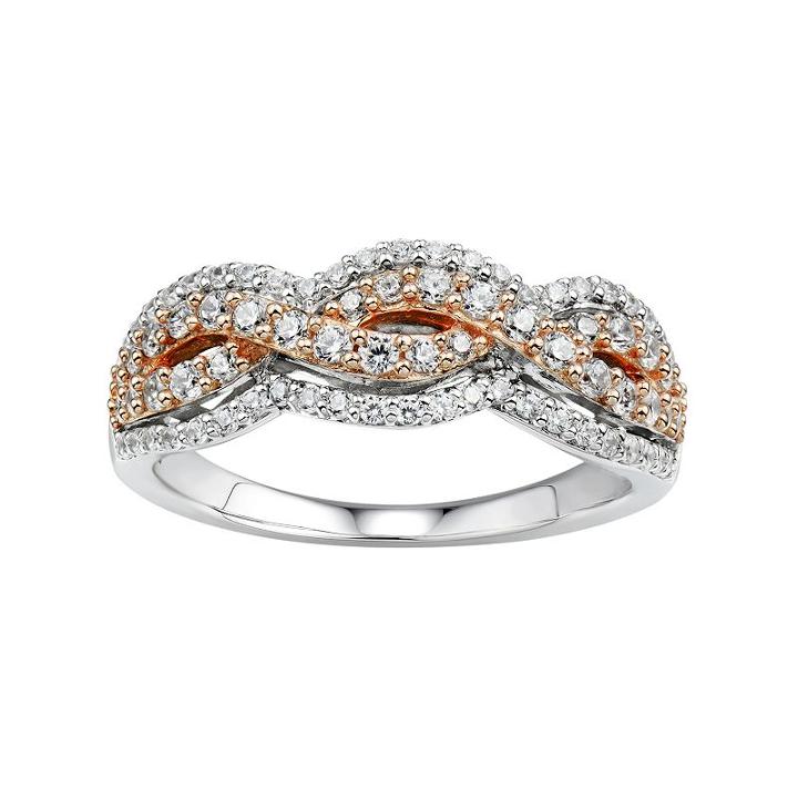 Diamonluxe Sterling Silver & 14k Rose Gold Over Silver 1 1/5 Carat T.w. Simulated Diamond Woven Ring, Women's, White