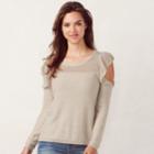 Women's Lc Lauren Conrad Ruffle Cold-shoulder Crewneck Sweater, Size: Xl, Other Clrs