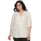 Plus Size Cathy Daniels Pintuck Linen-blend Shir, Women's, Size: 2xl, Beige