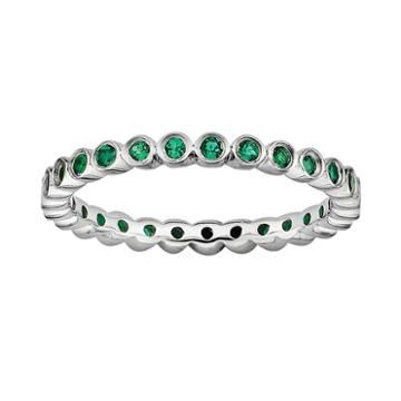 Stacks And Stones Sterling Silver Lab-created Emerald Stack Ring, Women's, Size: 9