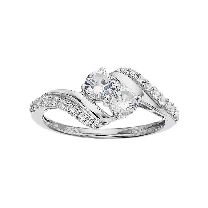 Sterling Silver Lab-created White Sapphire 2-stone Ring, Women's, Size: 6