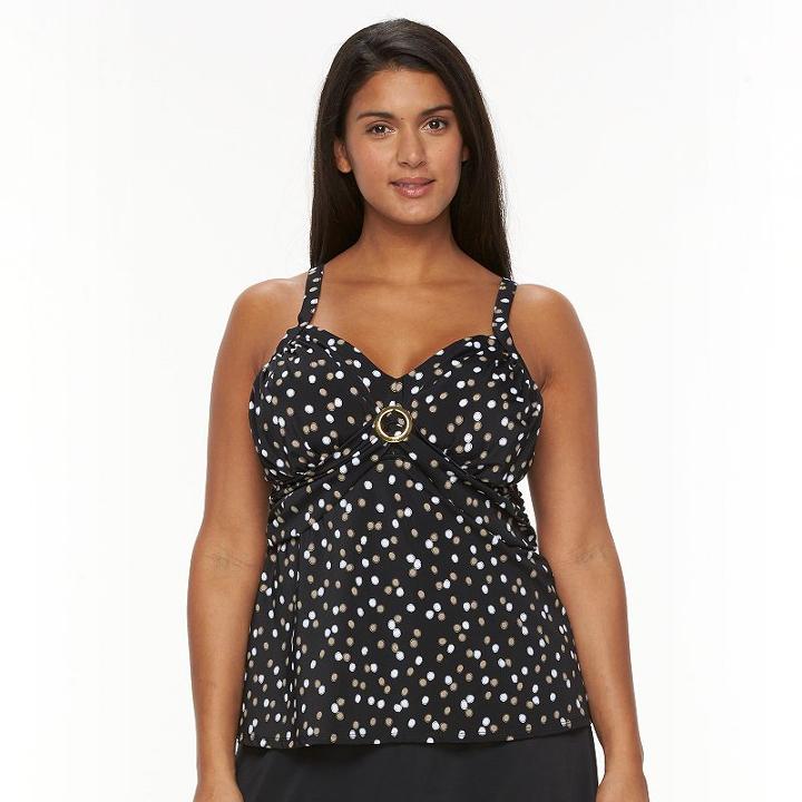 Plus Size Trimshaper Tummy Slimmer O-ring Tankini Top, Women's, Size: 22 W, Black