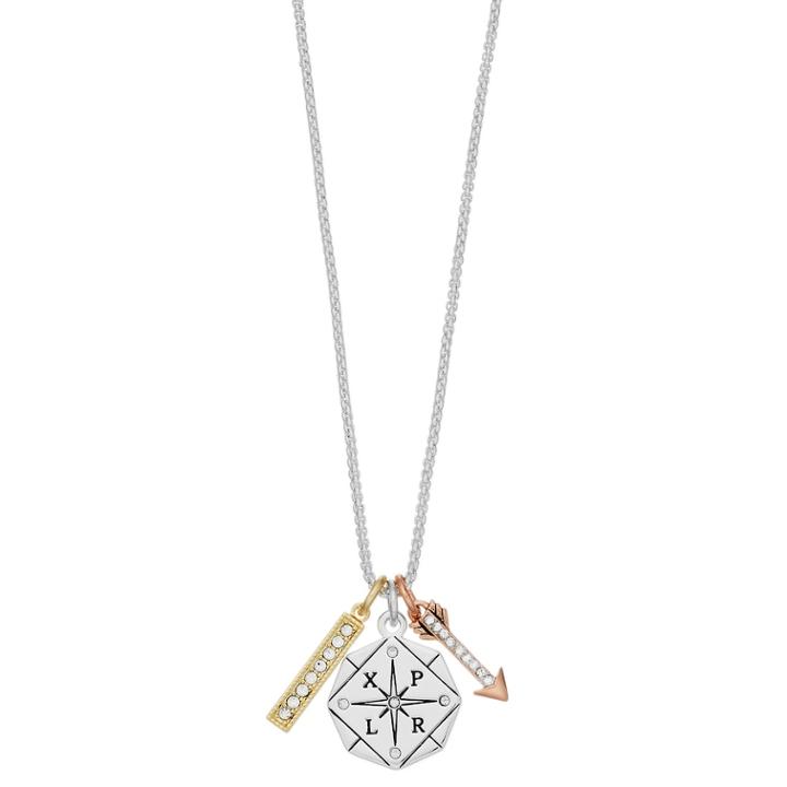 Love This Life Tri-tone Compass Charm Necklace, Women's, Size: 18, Silver