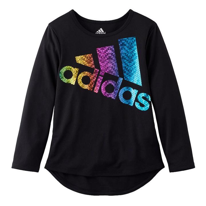 Girls 4-6x Adidas High-low Long-sleeved Graphic Tee, Size: 5, Black
