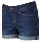 Juniors' So&reg; Dark Wash Cuffed Midi Jean Shorts, Teens, Size: 17, Blue