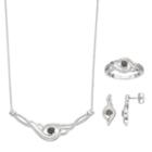 Sterling Silver 1/4 Carat T.w. Black & White Diamond Necklace, Earring & Ring Set, Women's, Size: 7