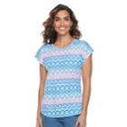 Women's Caribbean Joe Print Dolman Top, Size: Medium, Turquoise/blue (turq/aqua)