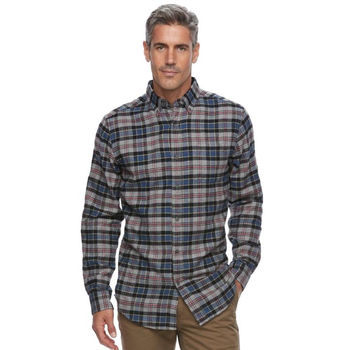 Big & Tall Croft & Barrow&reg; True Comfort Plaid Classic-fit Flannel Button-down Shirt, Men's, Size: Small, Dark Grey