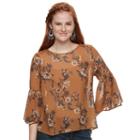 Juniors' Rewind Crochet Back Bell Sleeve Top, Teens, Size: Large, Gold