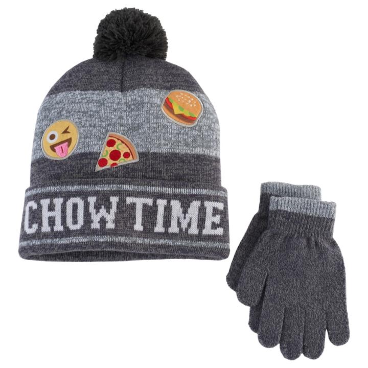 Boys 4-20 Emoji Hat & Gloves Set, Dark Grey