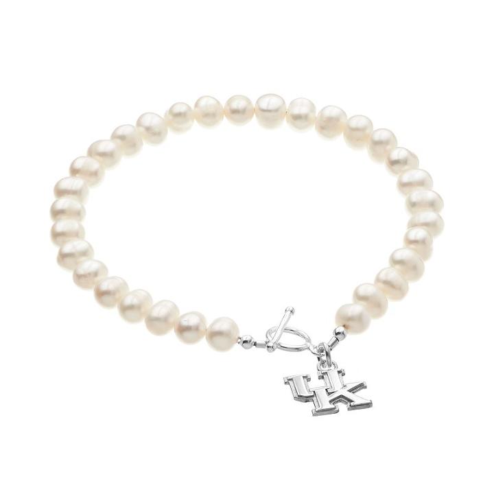 Dayna U Kentucky Wildcats Sterling Silver Freshwater Cultured Pearl Logo Charm Toggle Bracelet, Women's, Size: 8, White