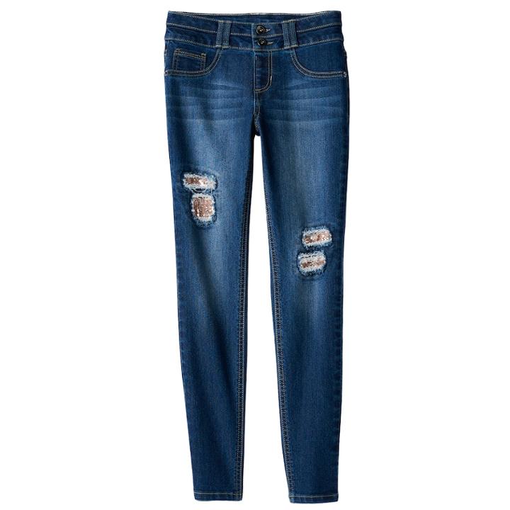 Girls 7-16 & Plus Size So&reg; Double Button Jegging Skinny Jeans, Size: 18 1/2, Med Blue