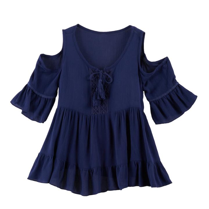 Girls 7-16 Knitworks Cold-shoulder 3/4-sleeve Tiered Top, Size: Medium, Blue (navy)