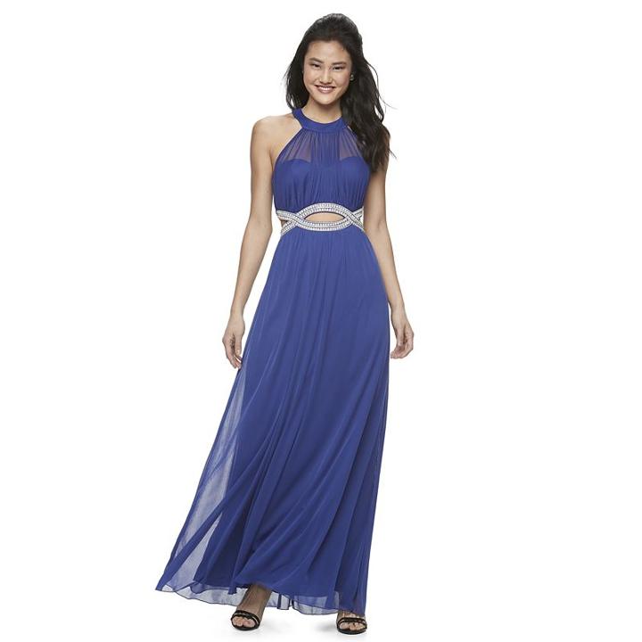 Juniors' Speechless Embellished Halter Maxi Dress, Girl's, Size: 11, Med Blue