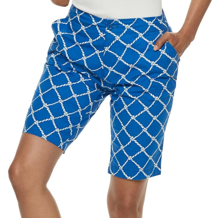 Women's Caribbean Joe Print Skimmer Shorts, Size: 14, Blue