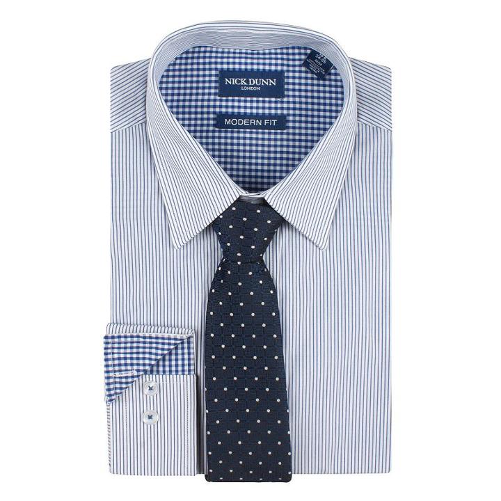 Men's Nick Dunn Modern-fit Patterned Easy-care Spread-collar Dress Shirt & Tie Set, Size: L-32/33, Blue