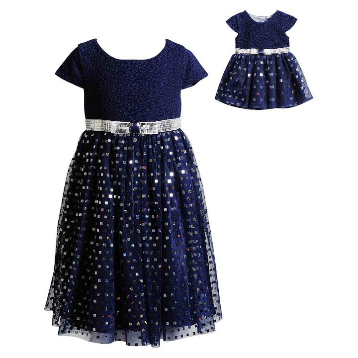 Girls 4-14 Dollie & Me Sequined Mesh Dress, Girl's, Size: 14, Blue (navy)